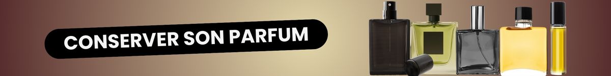 Une rangée de flacons de parfum est posée pour présenter le guide complet de conservation de son parfum